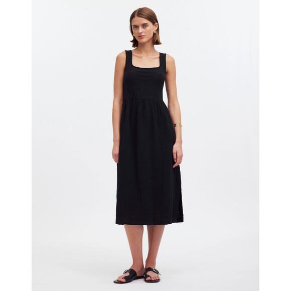 Madewell Knit Tank Midi Dress Black Minimalist Casual A Line Cotton Small NWT - Picture 1 of 16